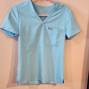 Figs Sky Blue V-Neck Scrub Top